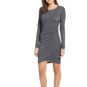 Leith | Bodycon Ruched Long Sleeve Charcoal Gray Sweater Dress | XS